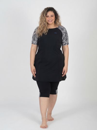 טוניקה שרוול קצר זברה לשחייה וספורט