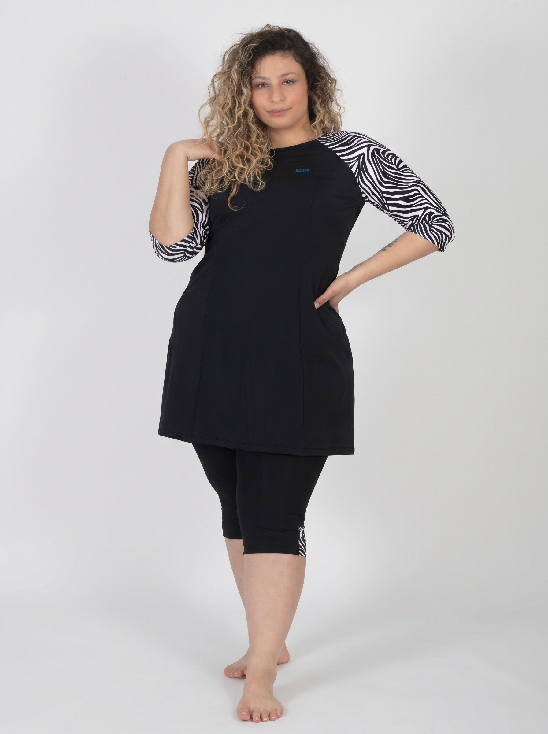 Long Sleeve Zebra Tunic for Swimming and Sports - Image 2